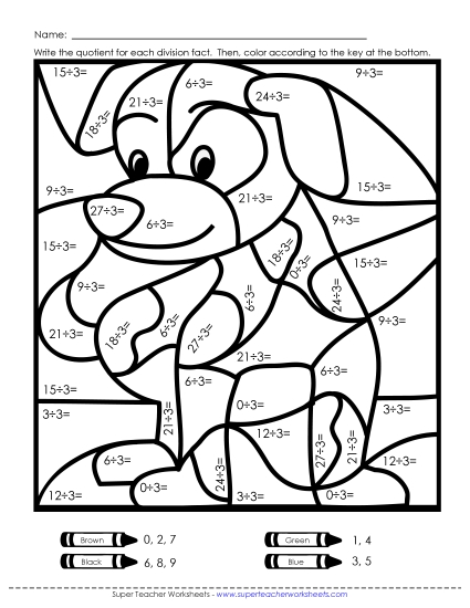 Division Mystery Pic: Dog (3s Only) Worksheet