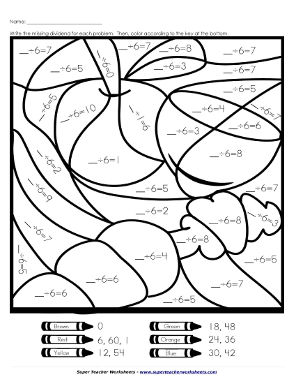 Division Mystery Pic: Fruits (6s Only) Worksheet