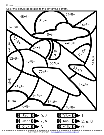 Division Mystery Pic: Airplane (8s Only) Worksheet