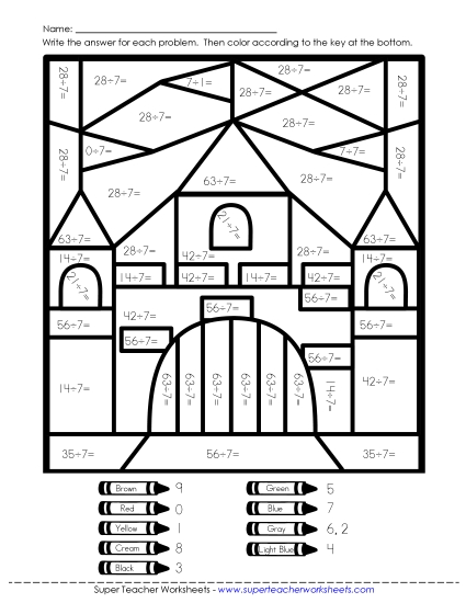 Division Mystery Pic: Castle (7s Only) Worksheet