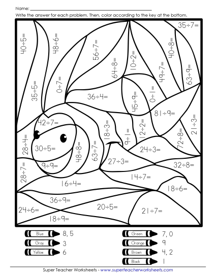 Division Mystery Picture: Fish Worksheet