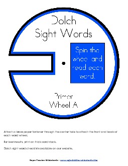 Dolch Word Wheels - Primer Worksheet