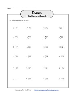 Division with Remainders Worksheet