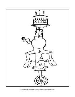 Unicycle Cat Coloring Drseuss Worksheet