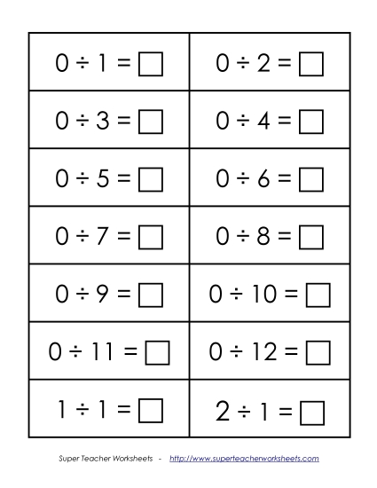 Division Flashcards - Small Worksheet