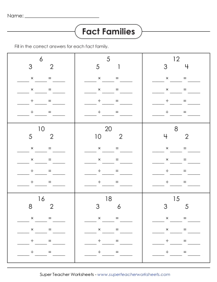 Fact Families Division Worksheet