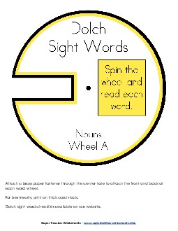 Dolch Word Wheels - Nouns Worksheet