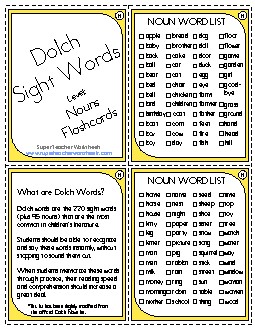 Dolch Flashcards - Nouns Worksheet