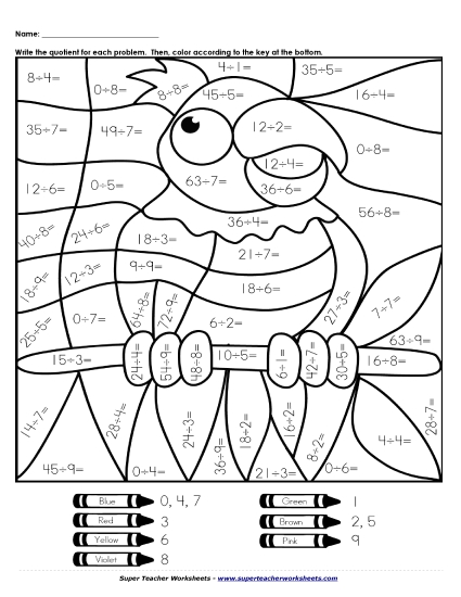 Division Mystery Picture: Parrot Free Worksheet