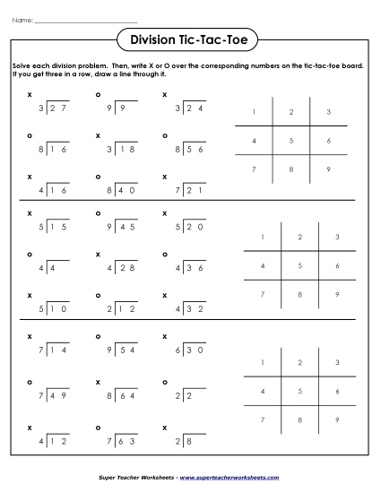 Basic Division Tic-Tac-Toe Worksheet