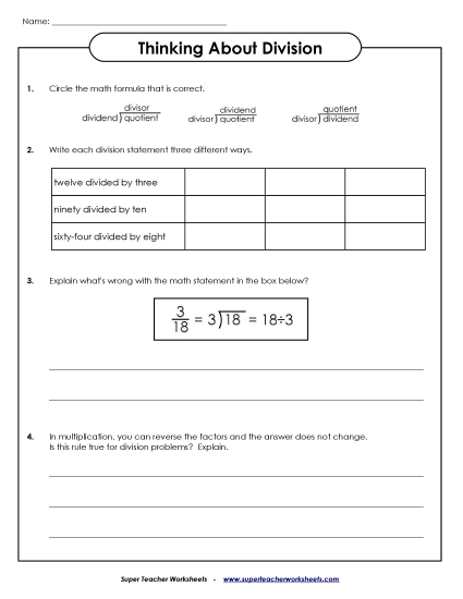 Thinking About Division Worksheet