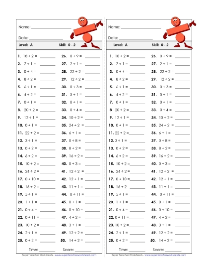 Division Timed Quiz 0 - 2 Worksheet