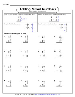 Adding Mixed Numbers 3  (Unlike Denominators) Fractions Worksheet