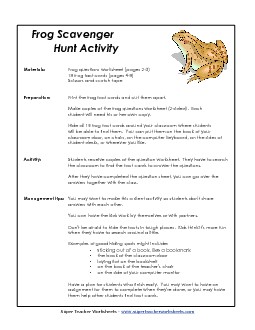 Frog Scavenger Hunt Animals Worksheet