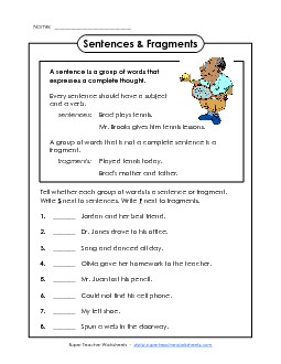 Complete Sentences Worksheet