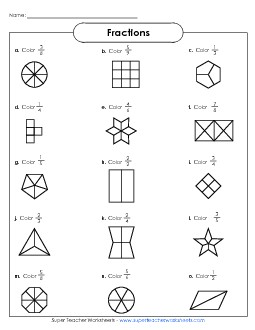 Fraction Shapes 3 Fractions Worksheet