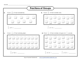 Fraction of Groups: Marbles (Intermediate) Fractions Worksheet