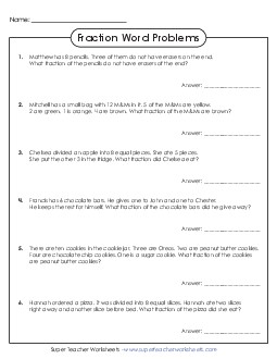 Fraction Word Problems (Easy) Fractions Worksheet