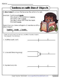 Direct Objects Diagramming Sentences Worksheet