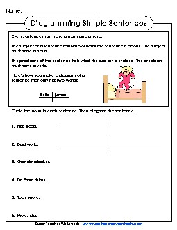 Simple, Two-Word Sentences Free Diagramming Sentences Worksheet