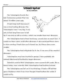 Velociraptor Dinosaurs Worksheet