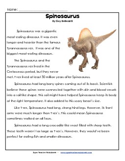 Spinosaurus Dinosaurs Worksheet