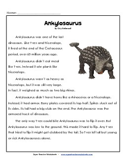 Ankylosaurus Dinosaurs Worksheet