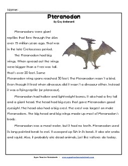 Pteranodon Dinosaurs Worksheet