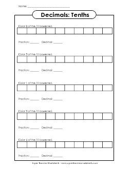 Decimals Tenths: Shade the Boxes Worksheet