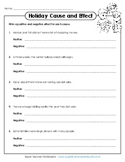 Holiday/Winter Cause and Effect Cause Effect Fact Opinion Worksheet