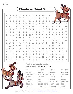 Christmas Word Search Puzzle Worksheet