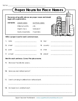 Capitalizing Places #2 Capitals Worksheet