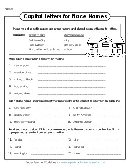 Capitalizing Places Capitals Worksheet