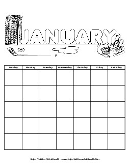 January Calendar (Hockey) Free Calendars Worksheet