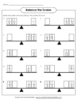 Fraction Balance Scales Free Fractions Worksheet