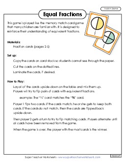 Equivalent Fractions Matching Game Free Worksheet