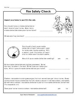 Fire Safety Check (Intermediate) Fire Prevention Worksheet