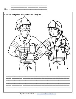 Fire Safety: Color & Write (Intermediate) Fire Prevention Worksheet