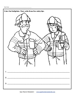 Fire Safety: Color & Write (Primary) Fire Prevention Worksheet