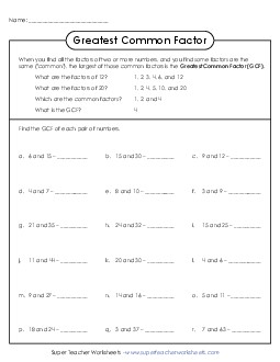 Find the GCF Factors Worksheet