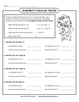 Greatest Common Factor Free Factors Worksheet