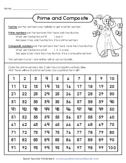 Prime & Composite Coloring Chart Factors Worksheet