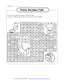 Prime Number Mouse Trail Factors Worksheet