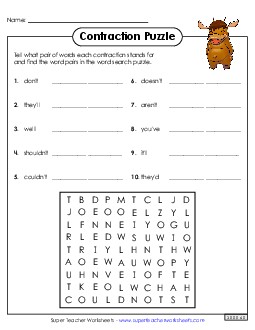 Contraction Puzzle Phonics Worksheet