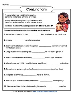 Conjunctions (And, But, Or) Worksheet