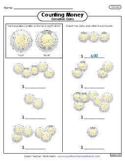 Counting Toonies Money Canadian Worksheet