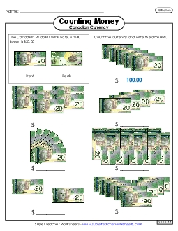 Counting Twenties Money Canadian Worksheet