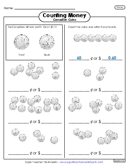 Counting Dimes Free Money Canadian Worksheet