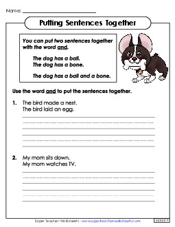 Putting Sentences Together Free Conjunctions Worksheet