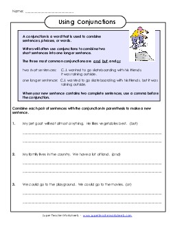 Using Conjunctions (And, But, Or) Worksheet